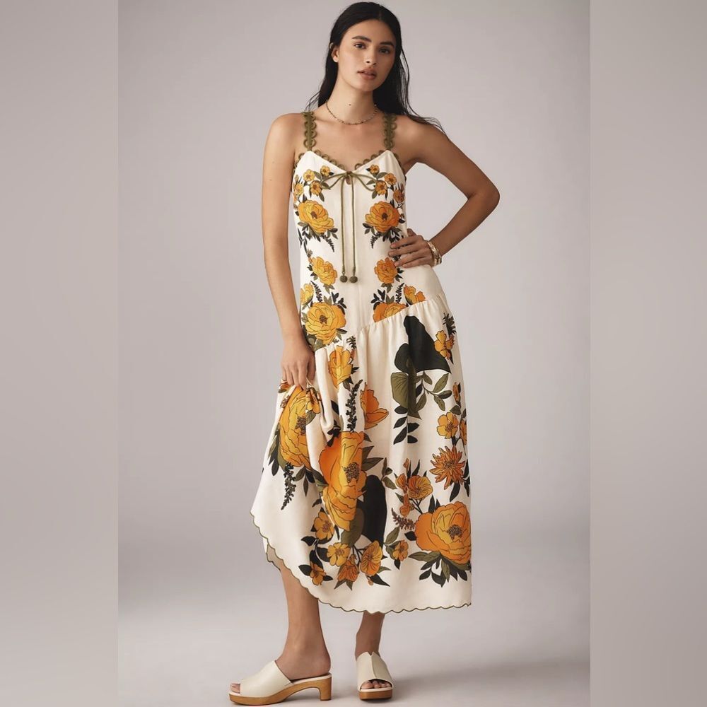 New Farm Rio x Anthropologie Sleeveless V-Neck A-Line Maxi Dress Size SP
